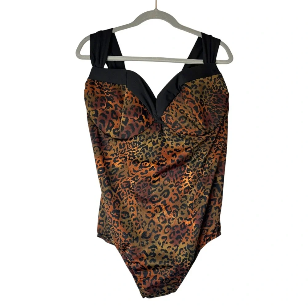 MIRACLESUIT Plus Brown Leopard Animal Printed One-Piece Swimsuit‎ NWOT Size 24W